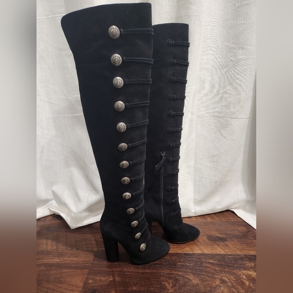 RARE Aquazzura Rasputine Military Block Heel Black Suede Over the Knee Boots - Picture 5 of 10